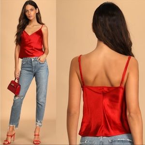 NWT lulus Boost of Confidence Red Satin Side-Button Cami Top In Size XL